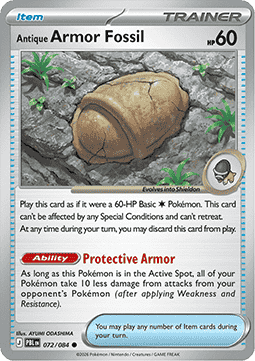 (072/084) Pokemon TCG Pitch Black Single: Antique Armor Fossil Reverse Holo Common