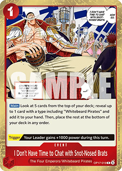 (019) One Piece TCG OP17: The World’s Strongest Warriors Single: I Don't Have Time to Chat with Snot-Nosed Brats (OP17-019)  Rare