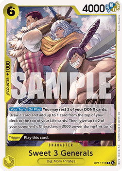 (114) One Piece TCG OP17: The World’s Strongest Warriors Single: Sweet 3 Generals (OP17-114) (V.1)  Rare