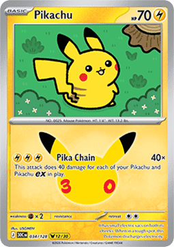 (034) Pokemon TCG 30th Celebration Single: Pikachu   Pikachu Rare
