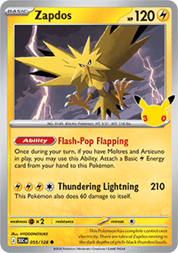 (055) Pokemon TCG 30th Celebration Single: Zapdos   Common