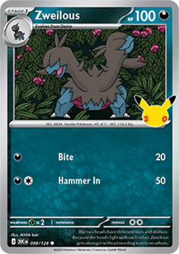 (098) Pokemon TCG 30th Celebration Single: Zweilous   Common