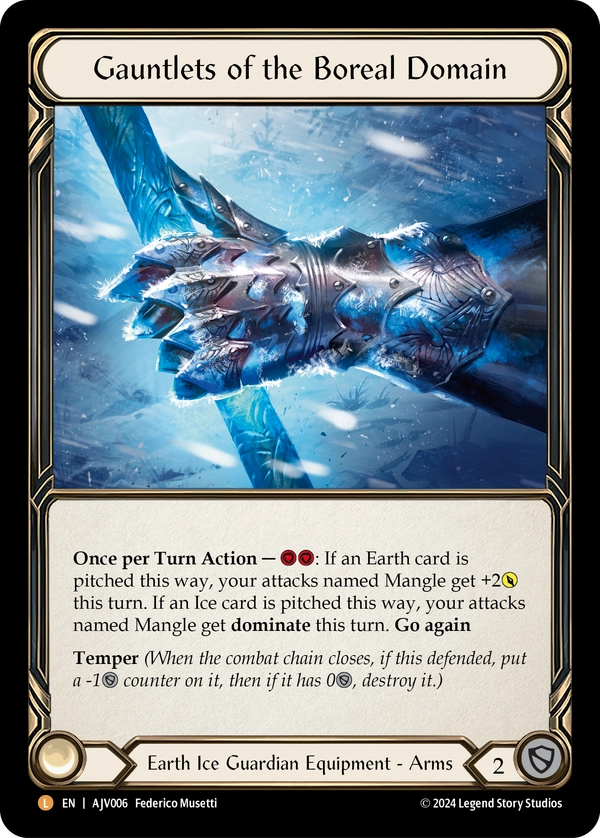 (006) Flesh & Blood TCG Armory Deck Origins: Jarl Vetreidi Single: Gauntlets of the Boreal Domain (Rainbow Foil)  Legendary