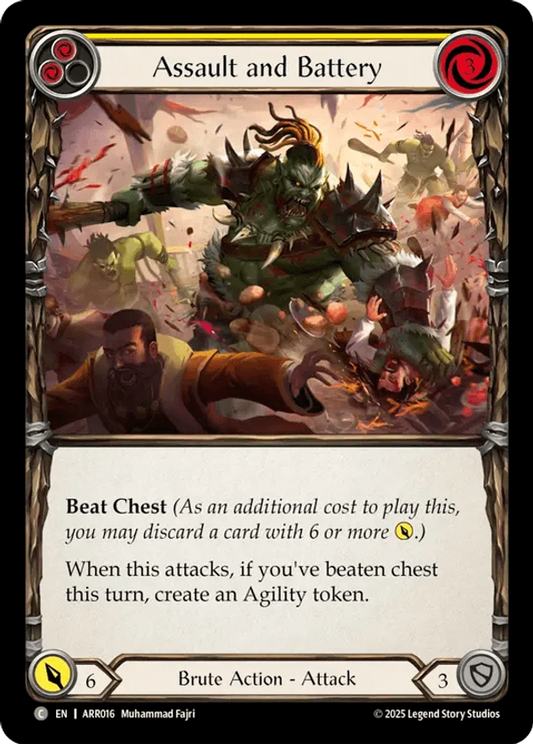 (016) Flesh & Blood TCG Armory Deck: Rhinar Single: Assault and Battery (Yellow) (Regular)  Common