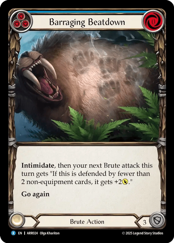 (024) Flesh & Blood TCG Armory Deck: Rhinar Single: Barraging Beatdown (Blue) (Regular)  Rare