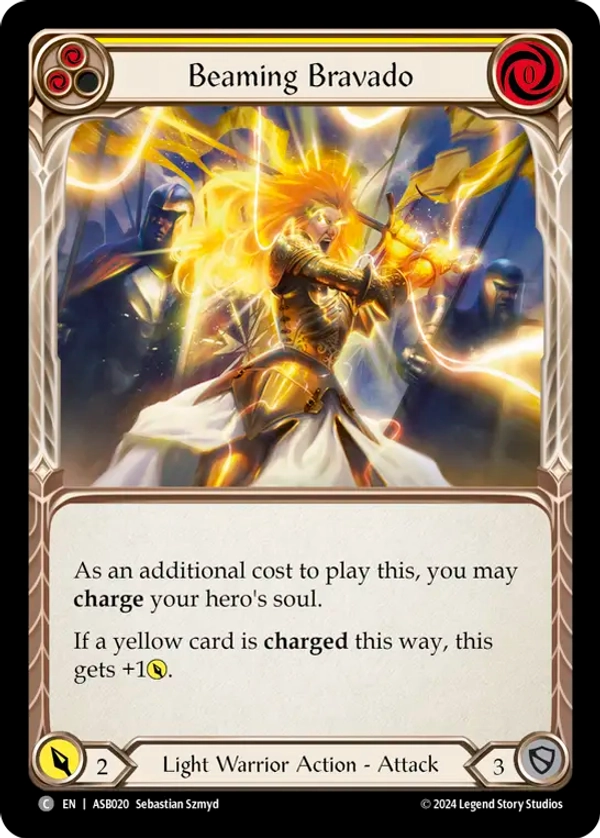 (020) Flesh & Blood TCG Armory Deck: Boltyn Single: Beaming Bravado (Yellow) (Regular)  Common