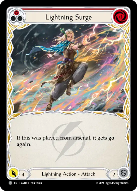 (011) Flesh & Blood TCG Armory Deck: Aurora Single: Lightning Surge (Red) (Regular)  Common