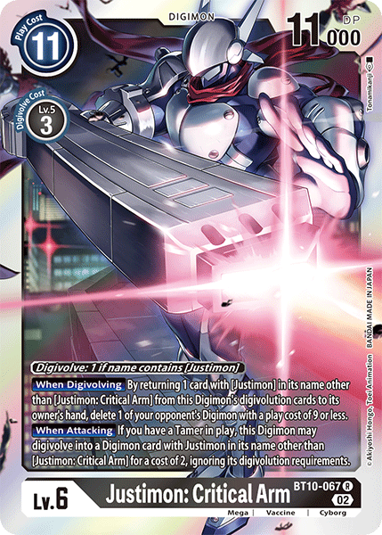 (067) Digimon TCG Xros Encounter Single: Justimon: Critical Arm (BT10-067)  Rare