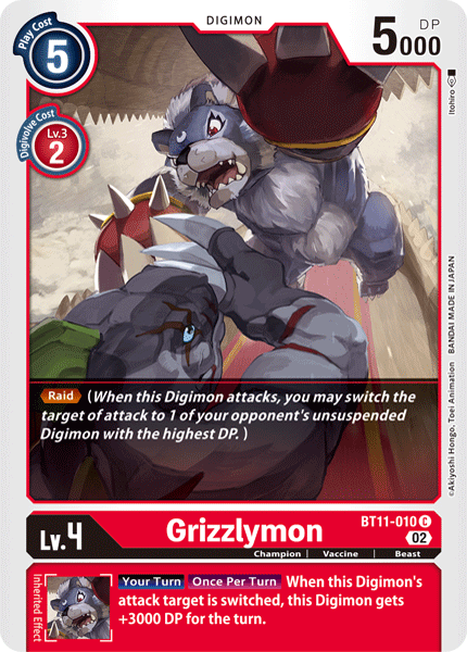 (010) Digimon TCG Dimensional Phase Single: Grizzlymon (BT11-010) (Holo)  Common