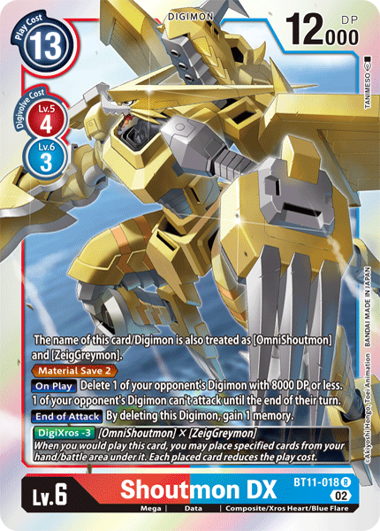 (018) Digimon TCG Dimensional Phase Single: Shoutmon DX (BT11-018)  Rare