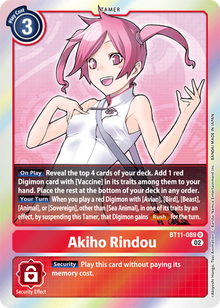 (089) Digimon TCG Dimensional Phase Single: Akiho Rindou (BT11-089) (V.1)  Rare