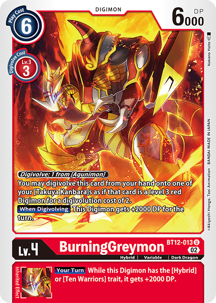 (013) Digimon TCG Across Time Single: BurningGreymon (BT12-013)  Uncommon