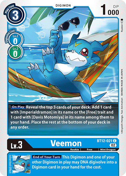 (021) Digimon TCG Across Time Single: Veemon (BT12-021)  Common