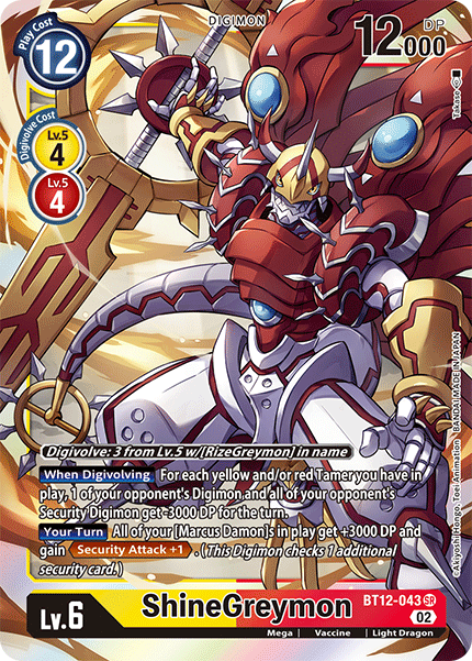 (043) Digimon TCG Across Time Single: ShineGreymon (BT12-043) (V.1)  Super Rare