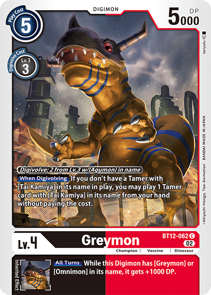 (062) Digimon TCG Across Time Single: Greymon (BT12-062)  Common