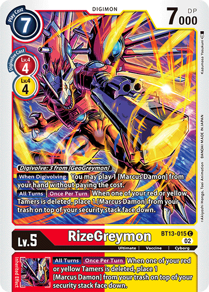 (015) Digimon TCG Versus Royal Knights Single: RizeGreymon (BT13-015)  Common