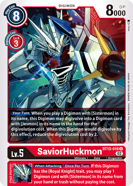 (016) Digimon TCG Versus Royal Knights Single: SaviorHuckmon (BT13-016)  Uncommon