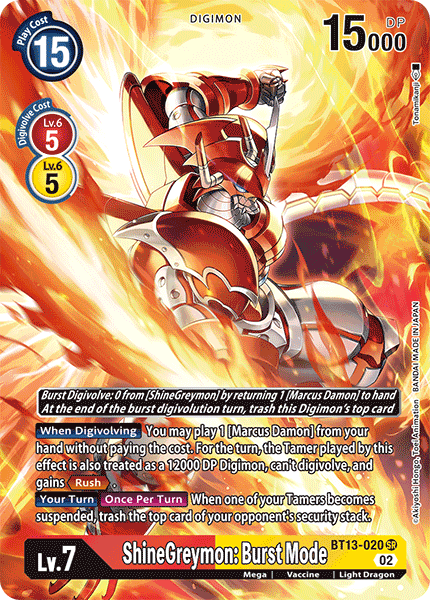 (020) Digimon TCG Versus Royal Knights Single: ShineGreymon: Burst Mode (BT13-020) (V.2)  Alternative Art