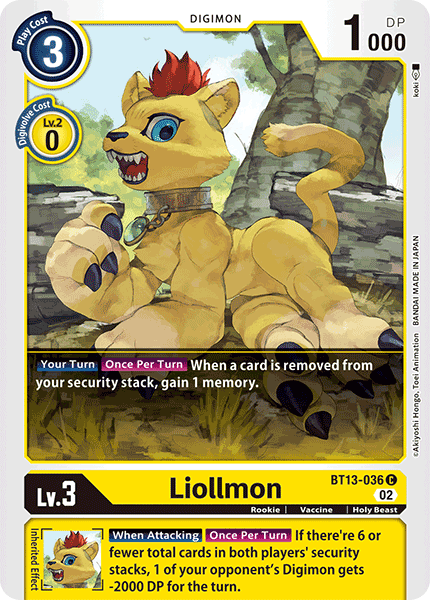 (036) Digimon TCG Versus Royal Knights Single: Liollmon (BT13-036)  Common