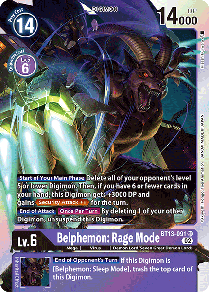 (091) Digimon TCG Versus Royal Knights Single: Belphemon: Rage Mode (BT13-091) (V.1)  Super Rare