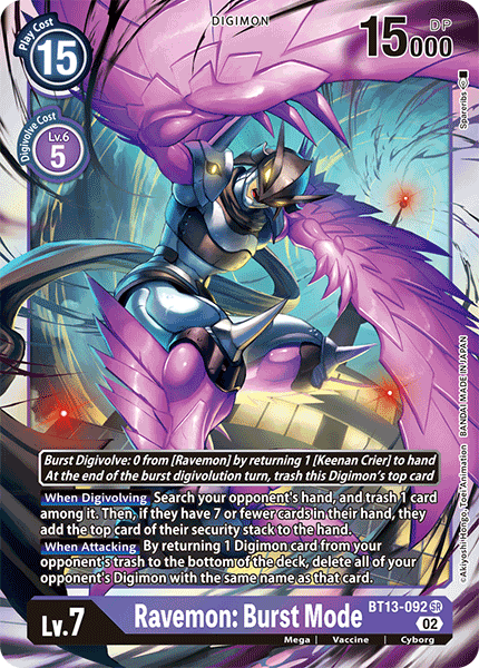 (092) Digimon TCG Versus Royal Knights Single: Ravemon: Burst Mode (BT13-092) (V.1)  Super Rare