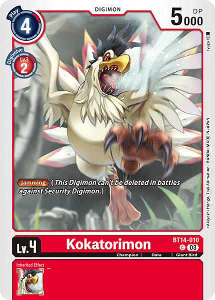 (010) Digimon TCG Blast Ace Single: Kokatorimon (BT14-010)  Common