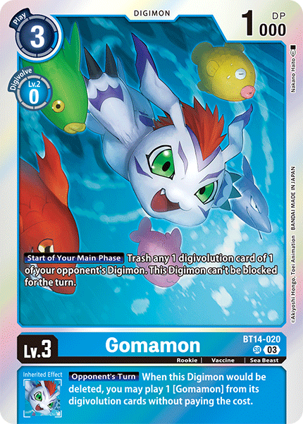 (020) Digimon TCG Blast Ace Single: Gomamon (BT14-020) (V.1)  Super Rare