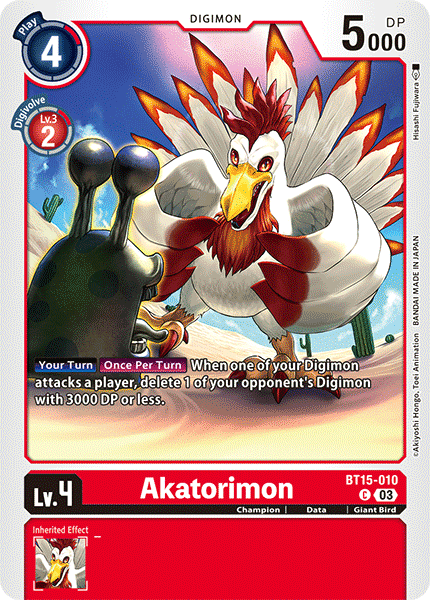 (010) Digimon TCG Exceed Apocalypse Single: Akatorimon (BT15-010)  Common