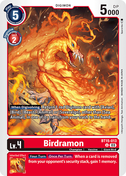 (013) Digimon TCG Exceed Apocalypse Single: Birdramon (BT15-013)  Uncommon