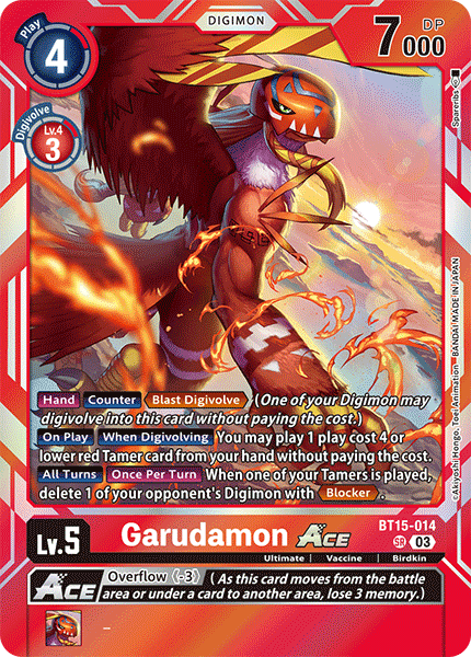 (014) Digimon TCG Exceed Apocalypse Single: Garudamon Ace (BT15-014)  Super Rare