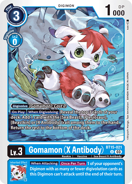 (021) Digimon TCG Exceed Apocalypse Single: Gomamon (X Antibody) (BT15-021)  Uncommon