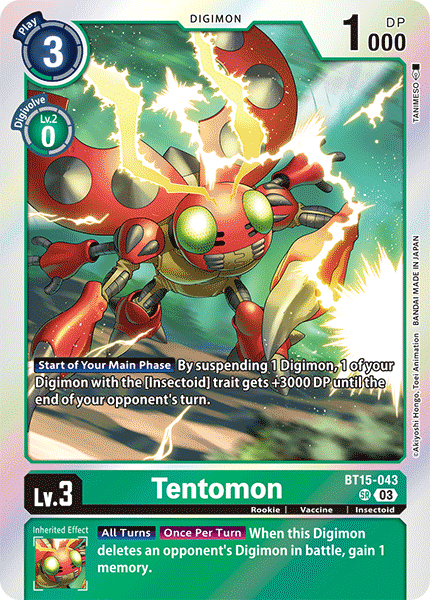 (043) Digimon TCG Exceed Apocalypse Single: Tentomon (BT15-043) (V.1)  Super Rare
