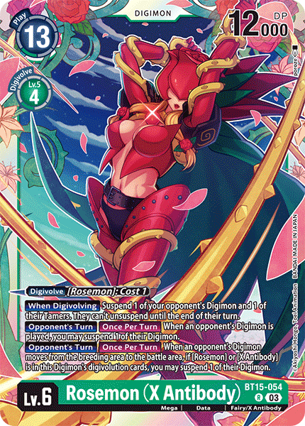 (054) Digimon TCG Exceed Apocalypse Single: Rosemon (X Antibody) (BT15-054)  Rare