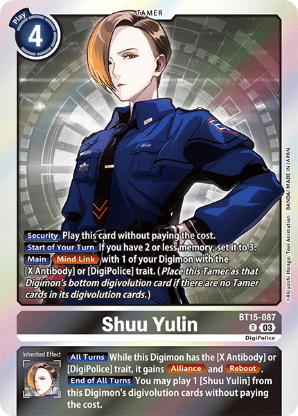 (087) Digimon TCG Exceed Apocalypse Single: Shuu Yulin (BT15-087) (V.1)  Rare