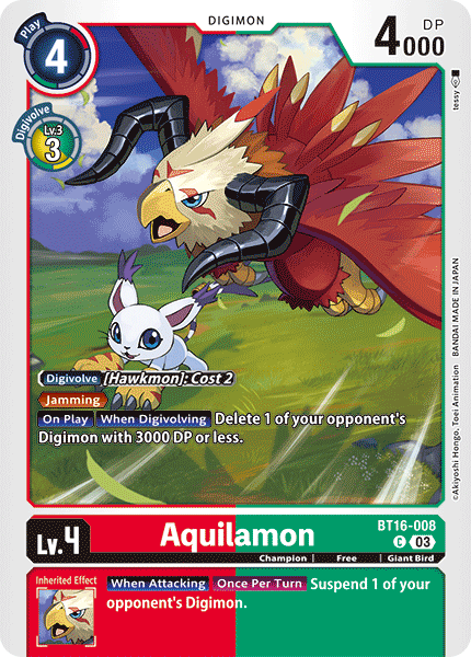 (008) Digimon TCG Beginning Observer Single: Aquilamon (BT16-008)  Common