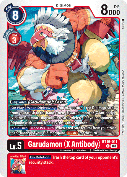(011) Digimon TCG Beginning Observer Single: Garudamon (X Antibody) (BT16-011)  Uncommon