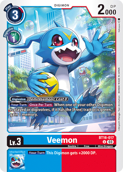 (017) Digimon TCG Beginning Observer Single: Veemon (BT16-017)  Uncommon
