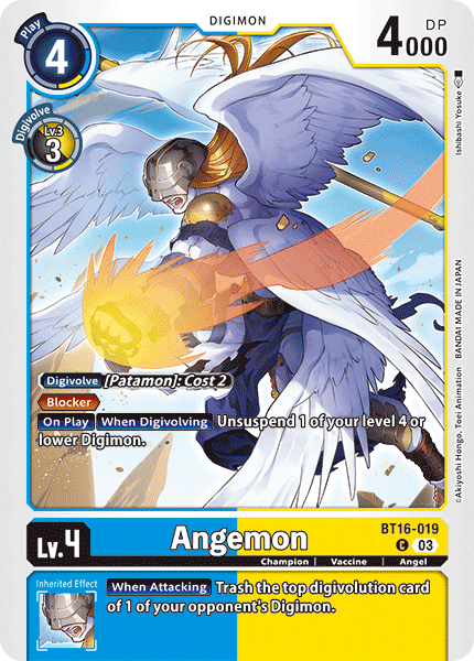 (019) Digimon TCG Beginning Observer Single: Angemon (BT16-019)  Common