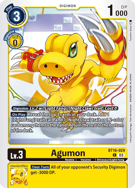 (029) Digimon TCG Beginning Observer Single: Agumon (BT16-029)  Common
