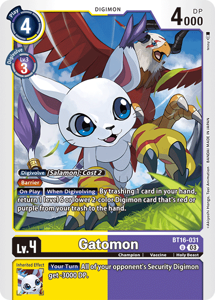 (031) Digimon TCG Beginning Observer Single: Gatomon (BT16-031)  Uncommon