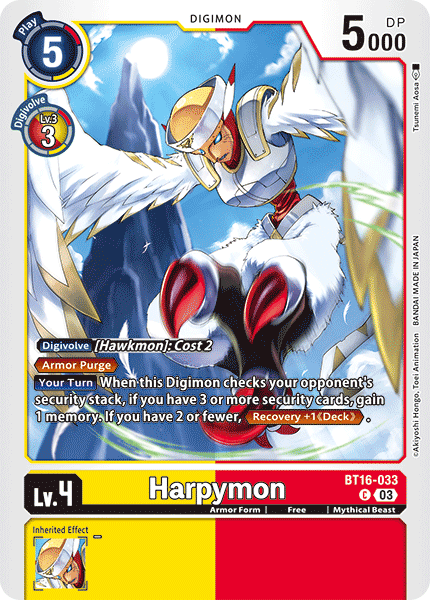 (033) Digimon TCG Beginning Observer Single: Harpymon (BT16-033)  Common