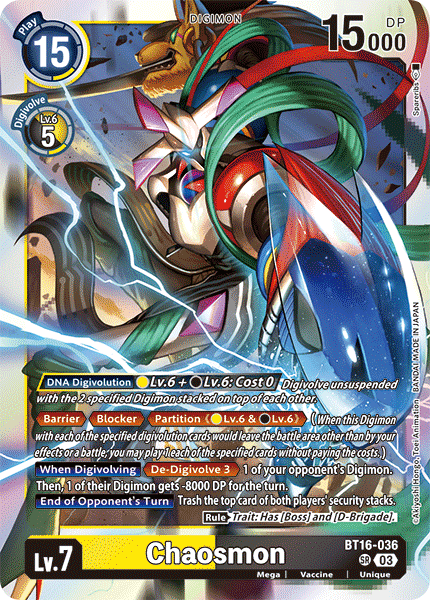 (036) Digimon TCG Beginning Observer Single: Chaosmon (BT16-036) (V.1)  Super Rare