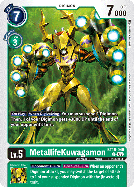 (045) Digimon TCG Beginning Observer Single: MetallifeKuwagamon (BT16-045)  Uncommon