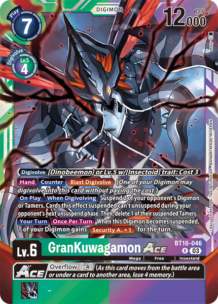 (046) Digimon TCG Beginning Observer Single: GranKuwagamon Ace (BT16-046) (V.1)  Rare