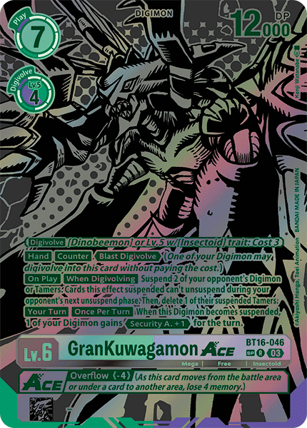 (046) Digimon TCG Beginning Observer Single: GranKuwagamon Ace (BT16-046) (V.2)  Alternative Art