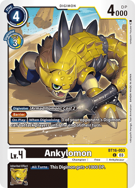 (053) Digimon TCG Beginning Observer Single: Ankylomon (BT16-053)  Common