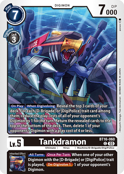 (060) Digimon TCG Beginning Observer Single: Tankdramon (BT16-060)  Common