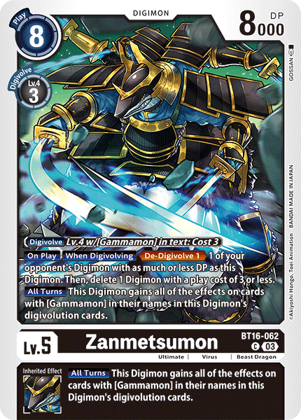 (062) Digimon TCG Beginning Observer Single: Zanmetsumon (BT16-062)  Common