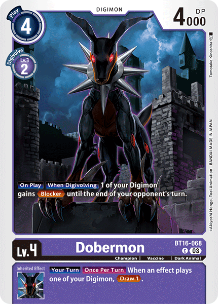 (068) Digimon TCG Beginning Observer Single: Dobermon (BT16-068)  Common