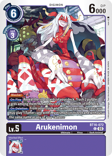 (072) Digimon TCG Beginning Observer Single: Arukenimon (BT16-072)  Common